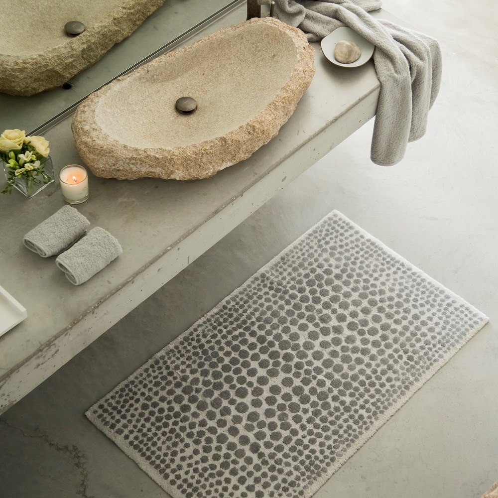 Luxury Dolce Polka Dot Bath Mat by Designer Abyss & Habidecor in Silver